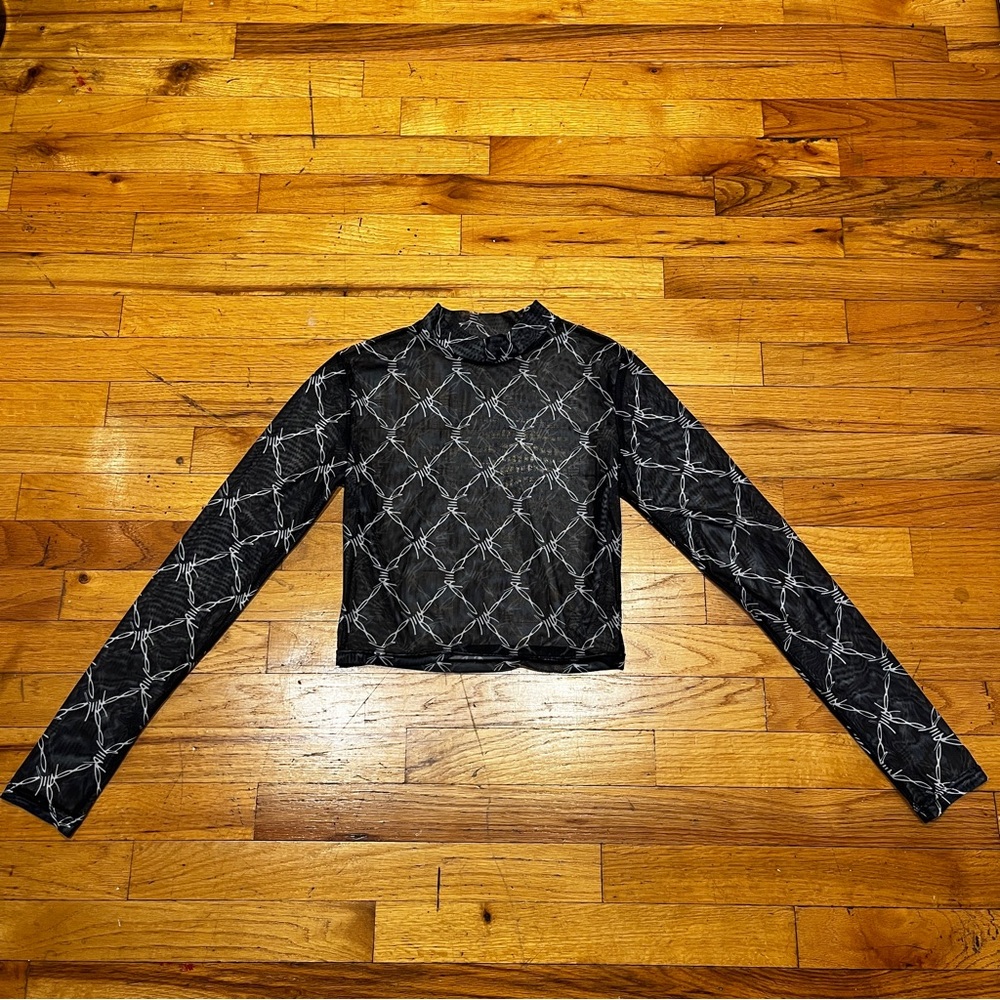 Black Mesh Crop Long Sleeve